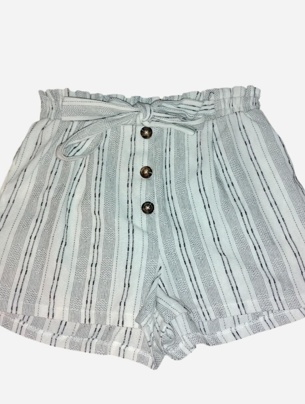 Sienna Sky High Waisted Striped Shorts with Tie Belt & Buttons, S
